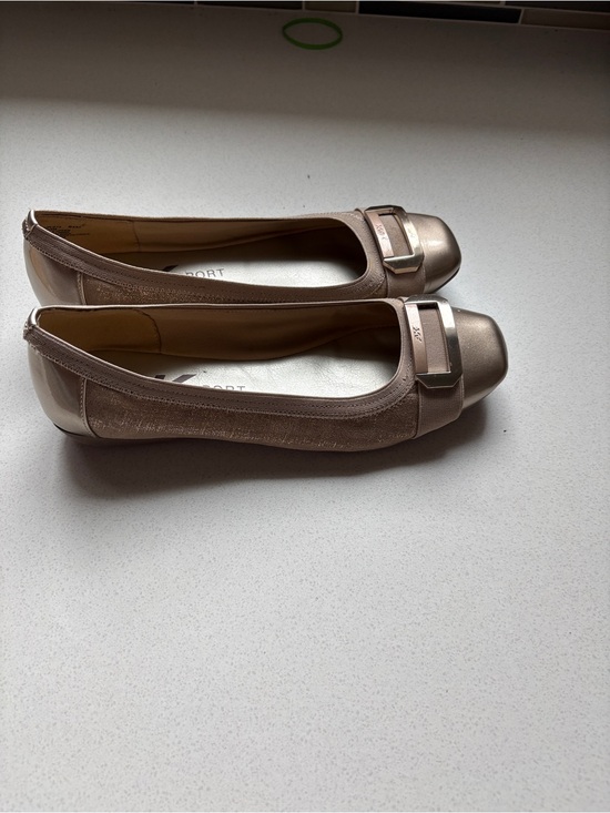 Anne Klein Sport Shoes - Anne Klein Sport Metallic Taupe Ballet Flats with Buckle